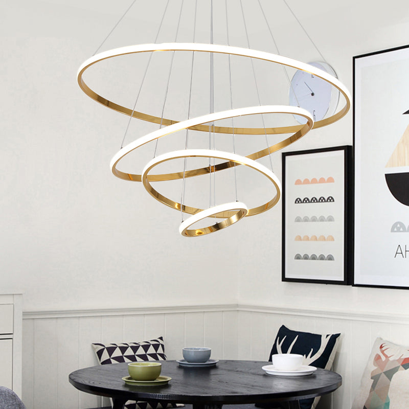 Modern Gold/Chrome Led Chandelier With Acrylic Ring Shade - Warm Light For Living Room 4 / Gold