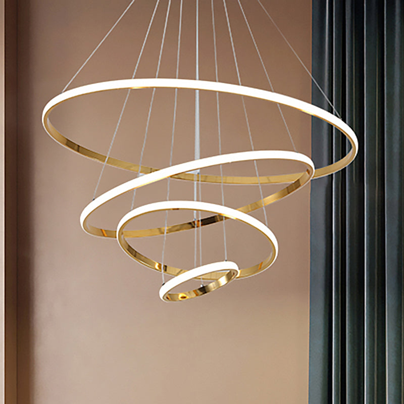 Modern Gold/Chrome Led Chandelier With Acrylic Ring Shade - Warm Light For Living Room