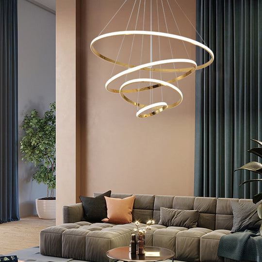 Modern Gold/Chrome Led Chandelier With Acrylic Ring Shade - Warm Light For Living Room