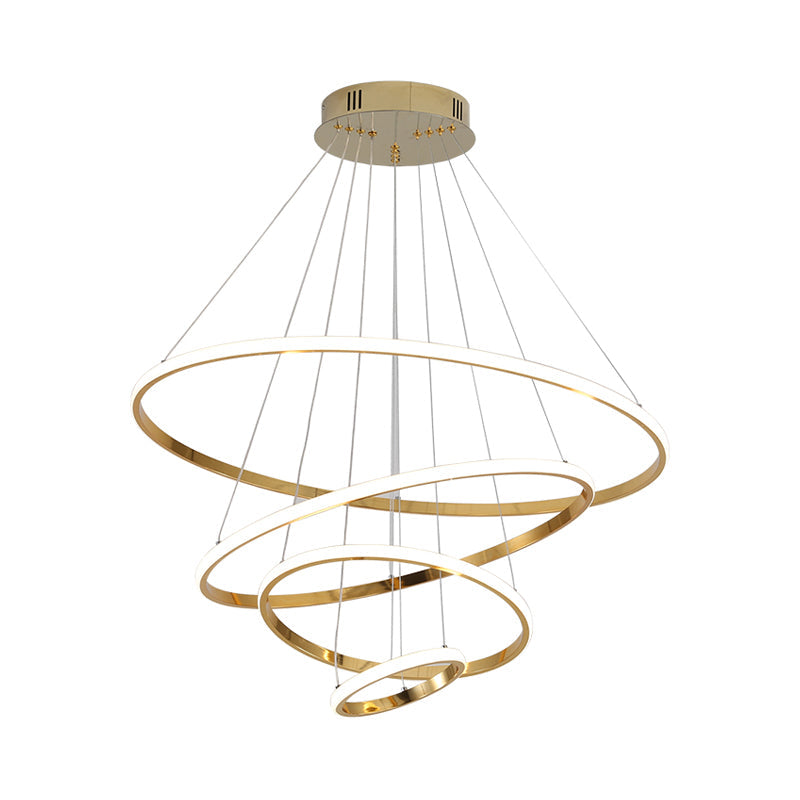 Modern Gold/Chrome Led Chandelier With Acrylic Ring Shade - Warm Light For Living Room