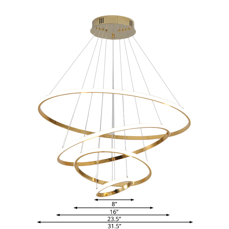 Modern Gold/Chrome Led Chandelier With Acrylic Ring Shade - Warm Light For Living Room