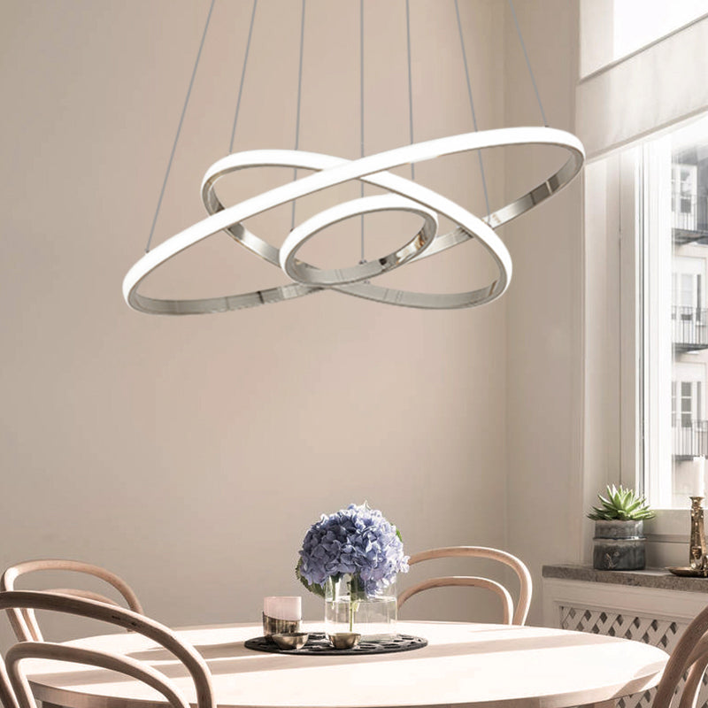 Modern Gold/Chrome Led Chandelier With Acrylic Ring Shade - Warm Light For Living Room 3 / Chrome