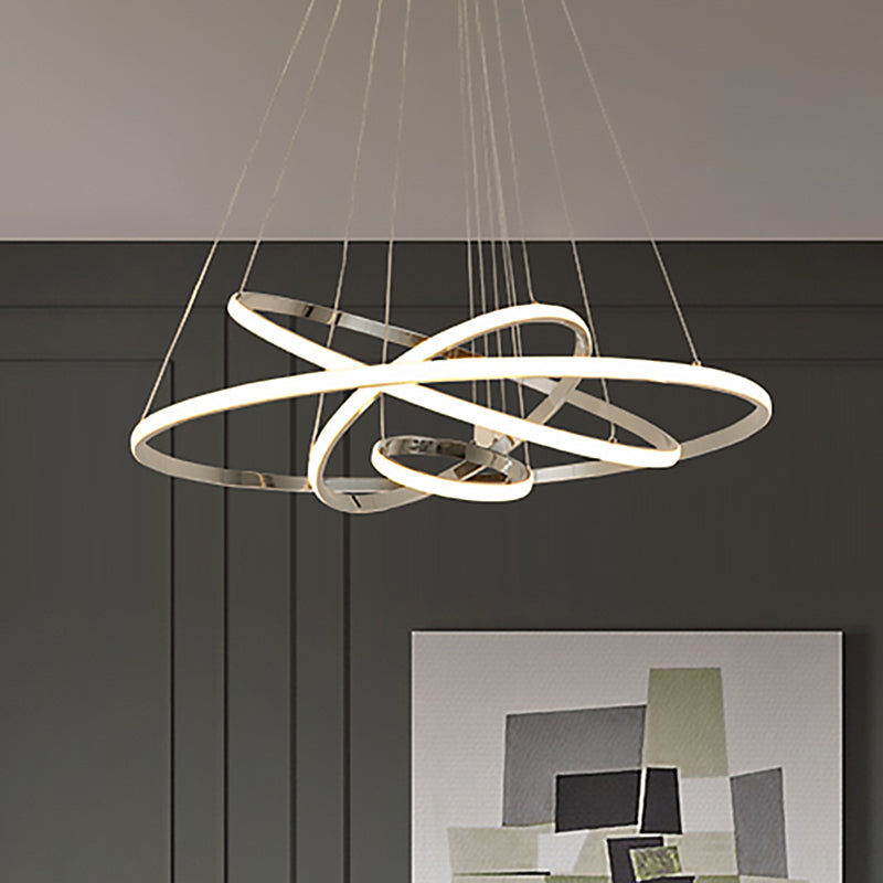 Modern Gold/Chrome Led Chandelier With Acrylic Ring Shade - Warm Light For Living Room