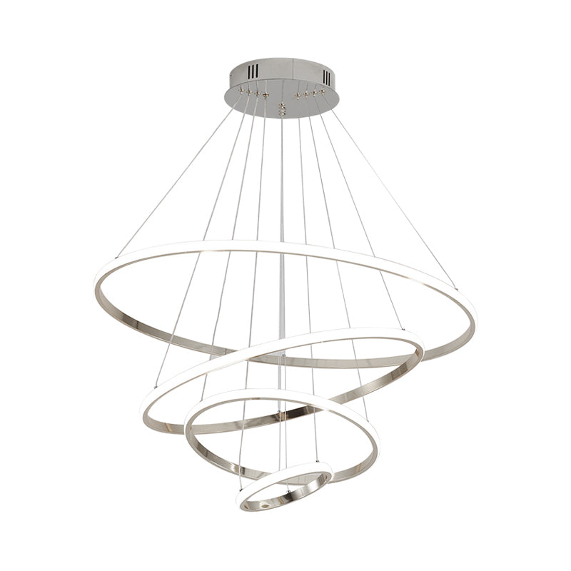 Modern Gold/Chrome Led Chandelier With Acrylic Ring Shade - Warm Light For Living Room