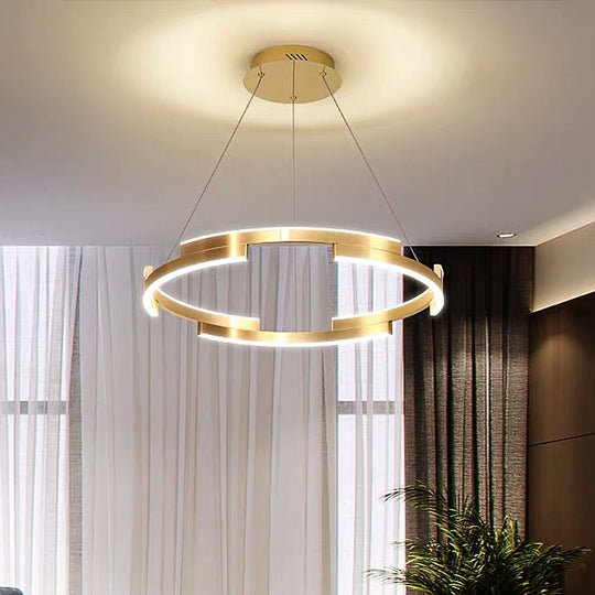 Contemporary Round Metal Chandelier - 1/2/3 Lights Gold Led White/Warm Lighting 1 / White