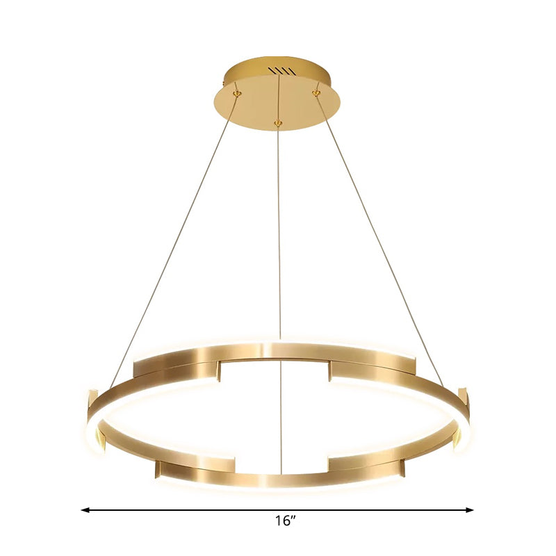 Contemporary Round Metal Chandelier - 1/2/3 Lights Gold Led White/Warm Lighting