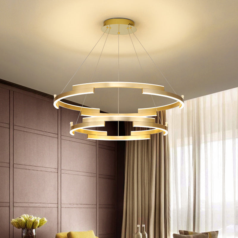 Contemporary Round Metal Chandelier - 1/2/3 Lights Gold Led White/Warm Lighting 2 / White