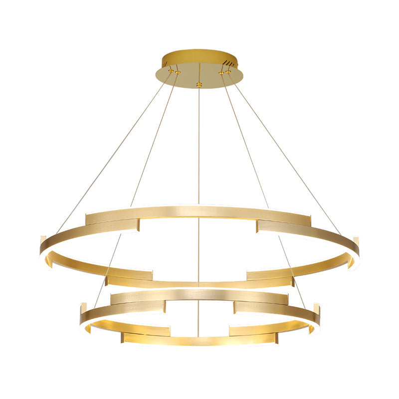 Contemporary Round Metal Chandelier - 1/2/3 Lights Gold Led White/Warm Lighting