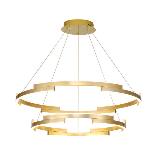 Contemporary Round Metal Chandelier - 1/2/3 Lights Gold Led White/Warm Lighting