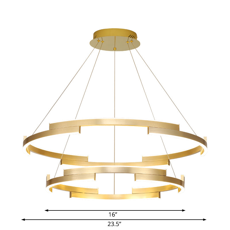 Contemporary Round Metal Chandelier - 1/2/3 Lights Gold Led White/Warm Lighting