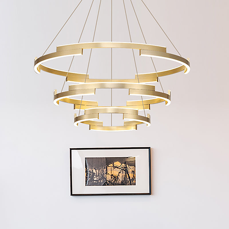 Contemporary Round Metal Chandelier - 1/2/3 Lights Gold Led White/Warm Lighting