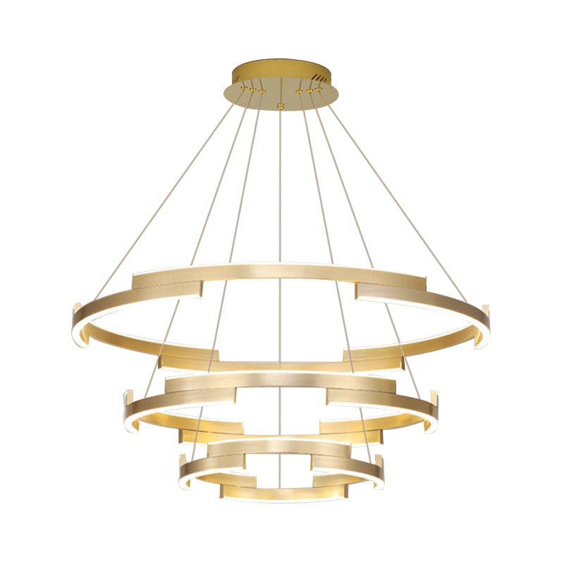 Contemporary Round Metal Chandelier - 1/2/3 Lights Gold Led White/Warm Lighting