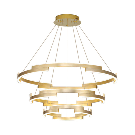 Contemporary Round Metal Chandelier - 1/2/3 Lights Gold Led White/Warm Lighting