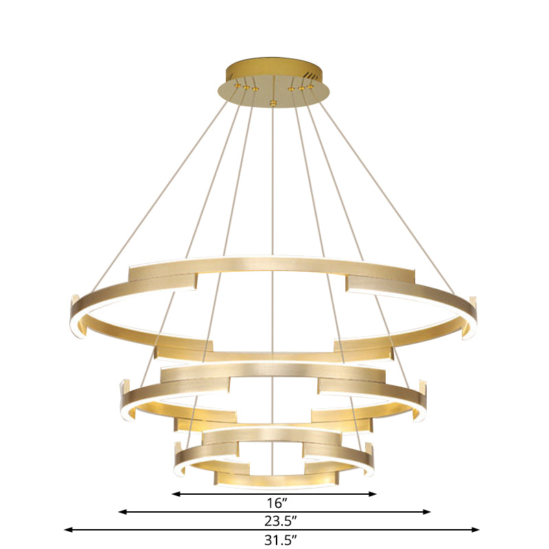 Contemporary Round Metal Chandelier - 1/2/3 Lights Gold Led White/Warm Lighting