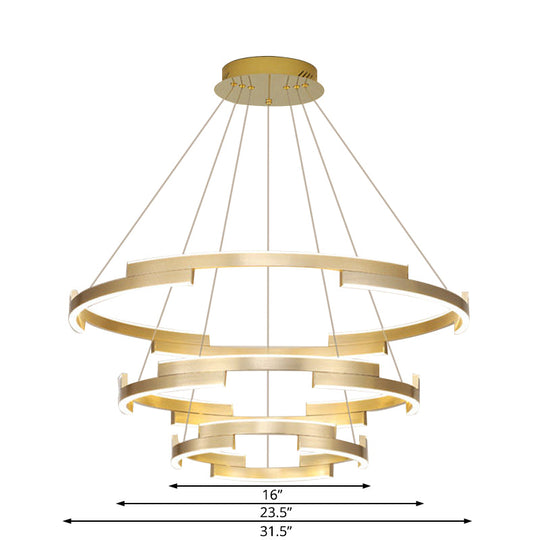 Contemporary Round Metal Chandelier - 1/2/3 Lights Gold Led White/Warm Lighting