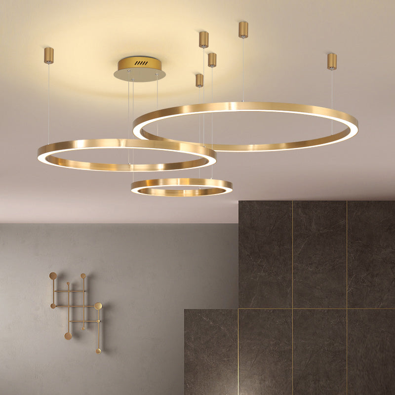 Modern Gold Led Chandelier With Sphere Metal Shade - 1/3 Lights White/Warm Light 3 / Warm