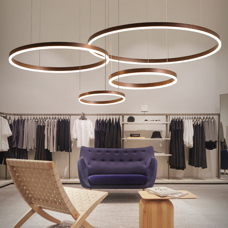 Modernist Coffee Chandelier: White/Warm Led Hanging Ceiling Light Fixture With 1/3/4 Lights Metal