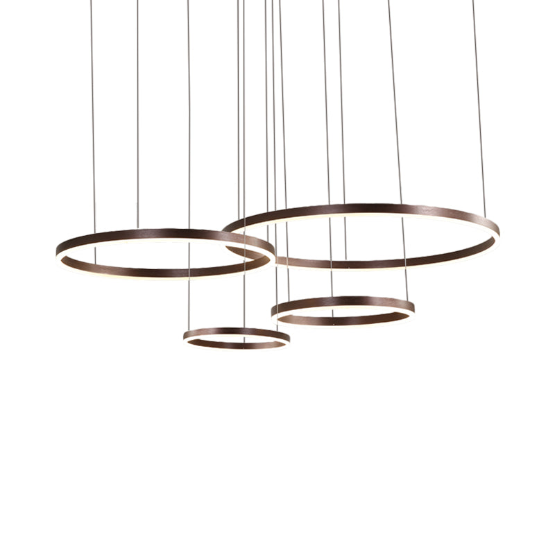 Modernist Coffee Chandelier: White/Warm Led Hanging Ceiling Light Fixture With 1/3/4 Lights Metal