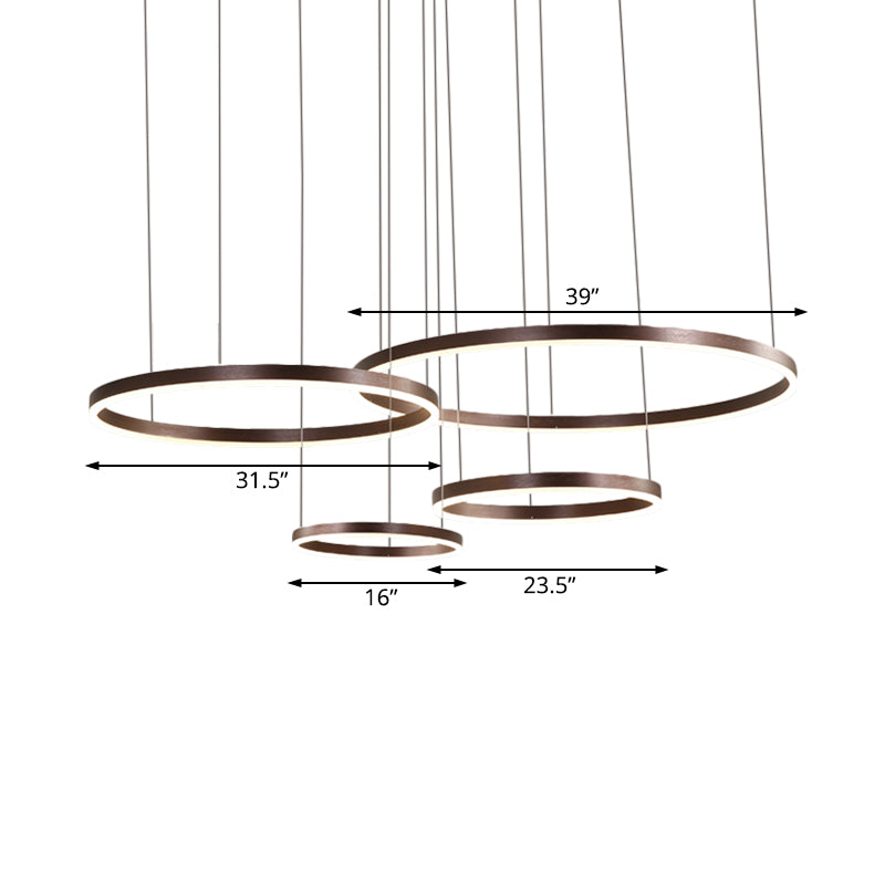 Modernist Coffee Chandelier: White/Warm Led Hanging Ceiling Light Fixture With 1/3/4 Lights Metal