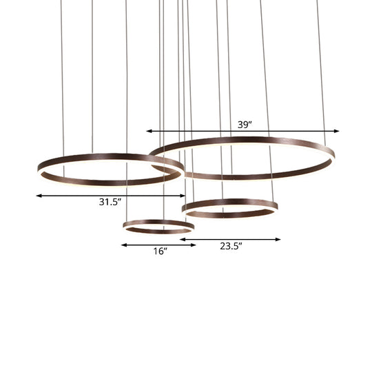 Modernist Coffee Chandelier: White/Warm Led Hanging Ceiling Light Fixture With 1/3/4 Lights Metal