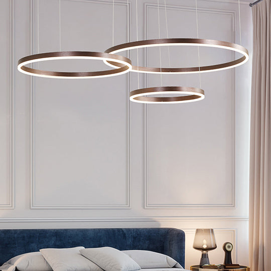 Modernist Coffee Chandelier: White/Warm Led Hanging Ceiling Light Fixture With 1/3/4 Lights Metal