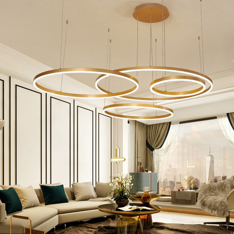 Modern Gold Ring Pendant Chandelier With Acrylic Led Lights - White Or Warm Light Available