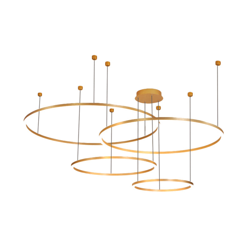 Modern Gold Ring Pendant Chandelier With Acrylic Led Lights - White Or Warm Light Available