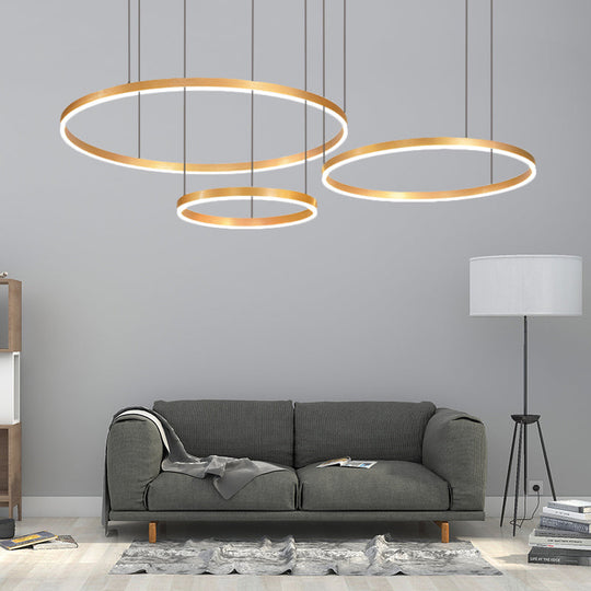 Modern Gold Ring Pendant Chandelier With Acrylic Led Lights - White Or Warm Light Available