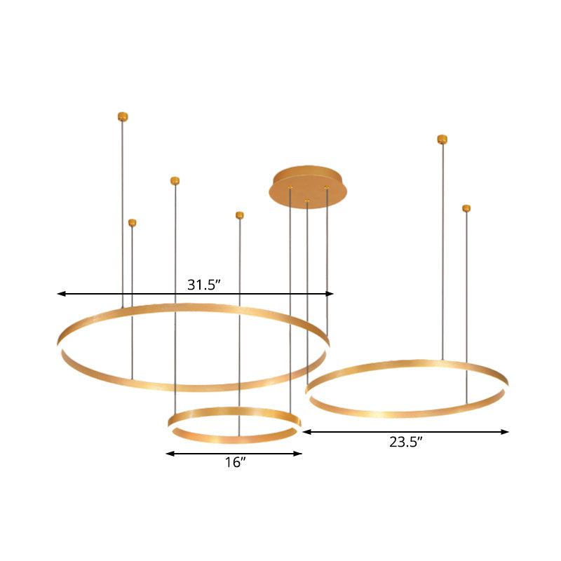 Modern Gold Ring Pendant Chandelier With Acrylic Led Lights - White Or Warm Light Available