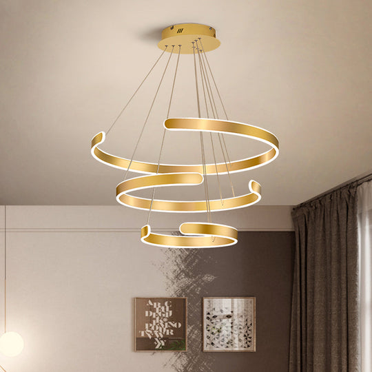 Modern Gold Led Dining Room Chandelier With Acrylic Shade - 1/2/3 Lights White/Warm Light 3 / Warm