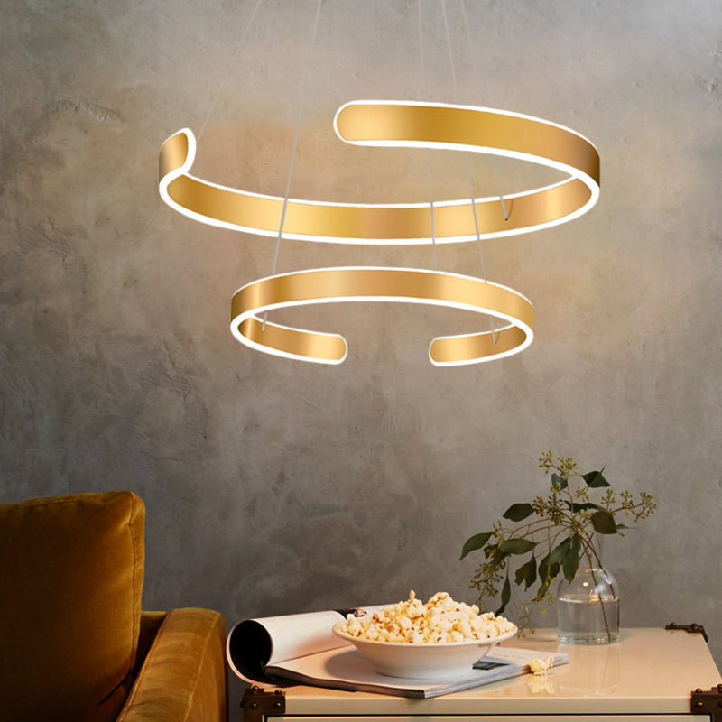 Modern Gold Led Dining Room Chandelier With Acrylic Shade - 1/2/3 Lights White/Warm Light 2 / Warm