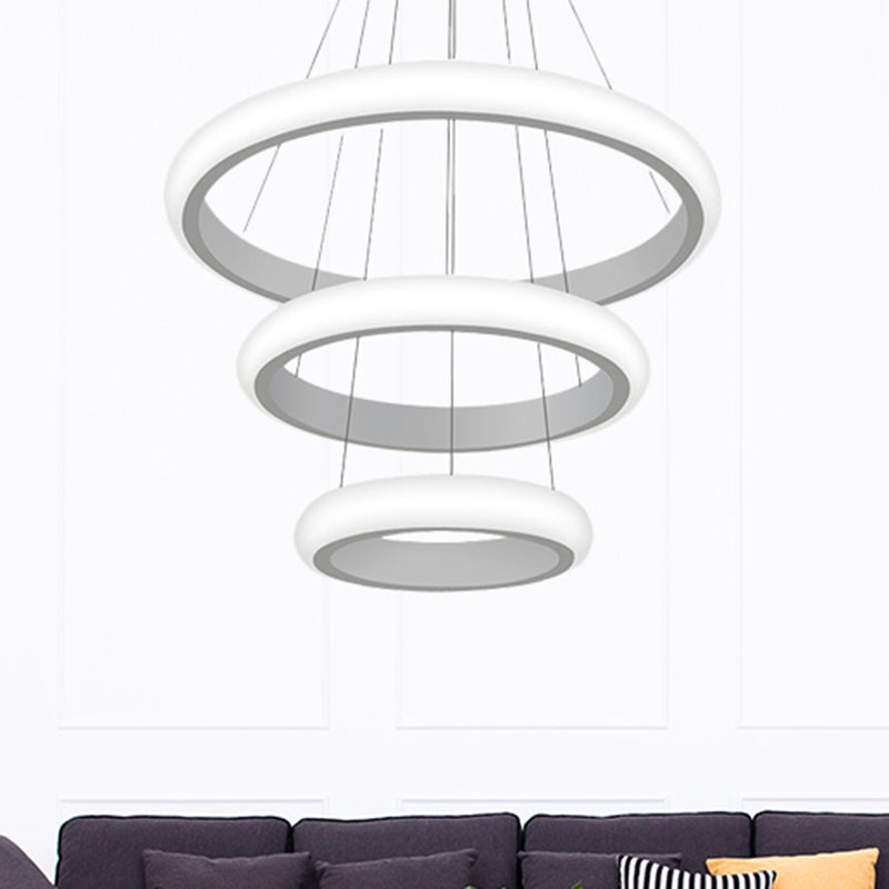 Modern White Doughnut Chandelier Lamp - 1/2/3 Lights Acrylic Led Ceiling Pendant Fixture In