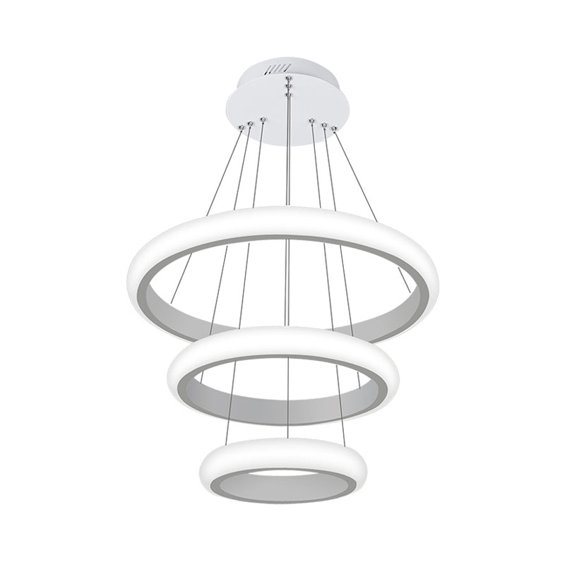 Modern White Doughnut Chandelier Lamp - 1/2/3 Lights Acrylic Led Ceiling Pendant Fixture In