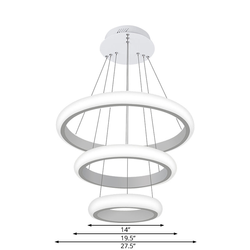 Modern White Doughnut Chandelier Lamp - 1/2/3 Lights Acrylic Led Ceiling Pendant Fixture In