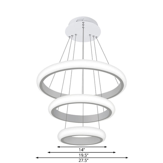 Modern White Doughnut Chandelier Lamp - 1/2/3 Lights Acrylic Led Ceiling Pendant Fixture In