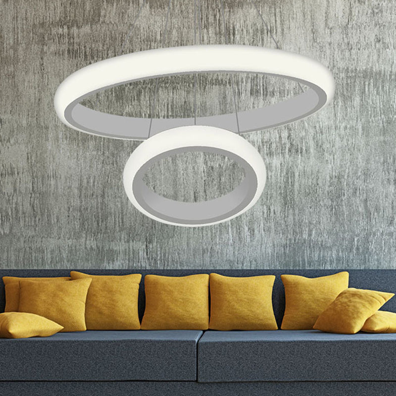 Modern White Doughnut Chandelier Lamp - 1/2/3 Lights Acrylic Led Ceiling Pendant Fixture In