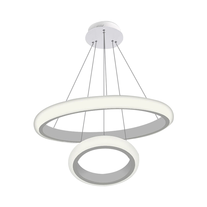 Modern White Doughnut Chandelier Lamp - 1/2/3 Lights Acrylic Led Ceiling Pendant Fixture In