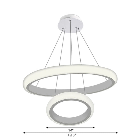 Modern White Doughnut Chandelier Lamp - 1/2/3 Lights Acrylic Led Ceiling Pendant Fixture In