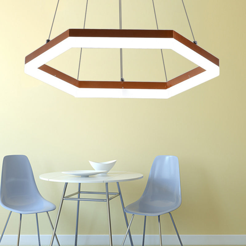 Contemporary Hexagon Acrylic Chandelier - 1/2/3 Lights Khaki Led White/Warm Light 1 / Warm