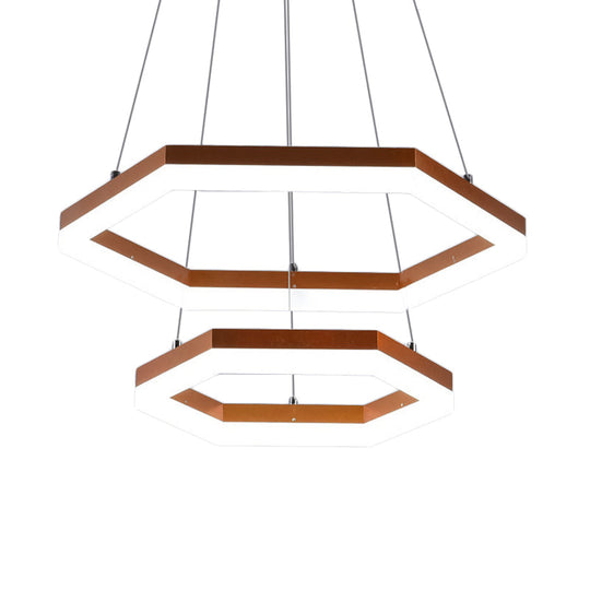 Contemporary Hexagon Acrylic Chandelier - 1/2/3 Lights Khaki Led White/Warm Light