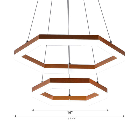 Contemporary Hexagon Acrylic Chandelier - 1/2/3 Lights Khaki Led White/Warm Light