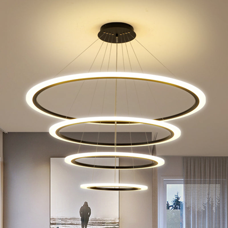 Contemporary Gold Led Ring Pendant Chandelier With Acrylic Lights In White/Warm Light