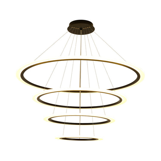 Contemporary Gold Led Ring Pendant Chandelier With Acrylic Lights In White/Warm Light