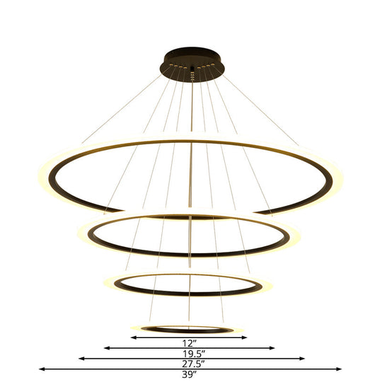 Contemporary Gold Led Ring Pendant Chandelier With Acrylic Lights In White/Warm Light