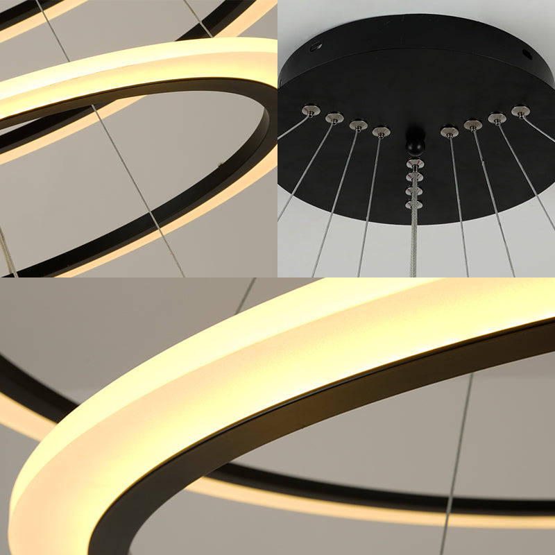 Contemporary Gold Led Ring Pendant Chandelier With Acrylic Lights In White/Warm Light