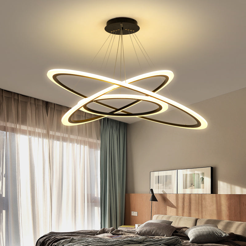 Contemporary Gold Led Ring Pendant Chandelier With Acrylic Lights In White/Warm Light