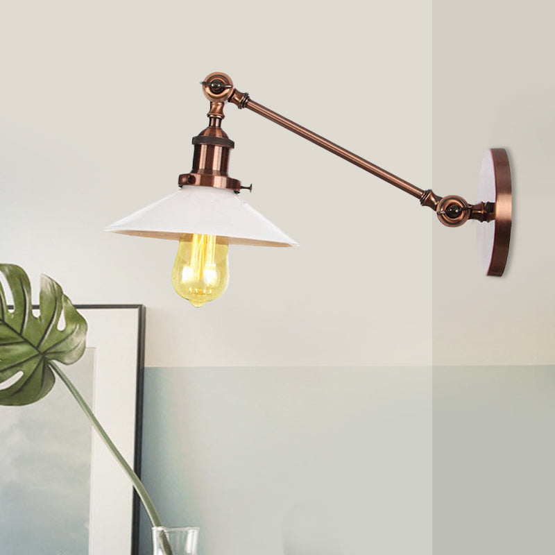 Industrial Conical Sconce Light With Opal Glass - Black/Bronze/Brass Finish Arm Mount 8/12 L