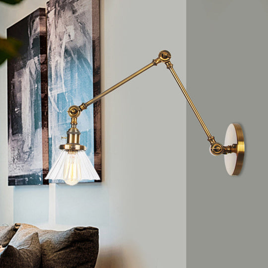 Industrial Cone Wall Light With Clear/Amber Glass And Arm - Black/Bronze/Brass (8+8/8+8+8)