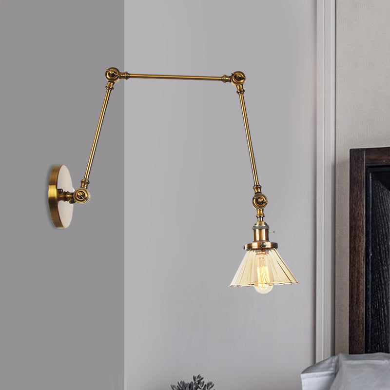 Industrial Cone Wall Light With Clear/Amber Glass And Arm - Black/Bronze/Brass (8+8/8+8+8)