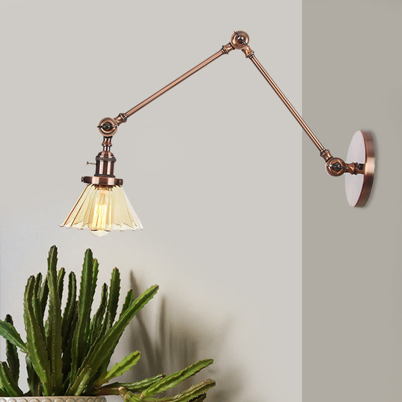 Industrial Cone Wall Light With Clear/Amber Glass And Arm - Black/Bronze/Brass (8+8/8+8+8)